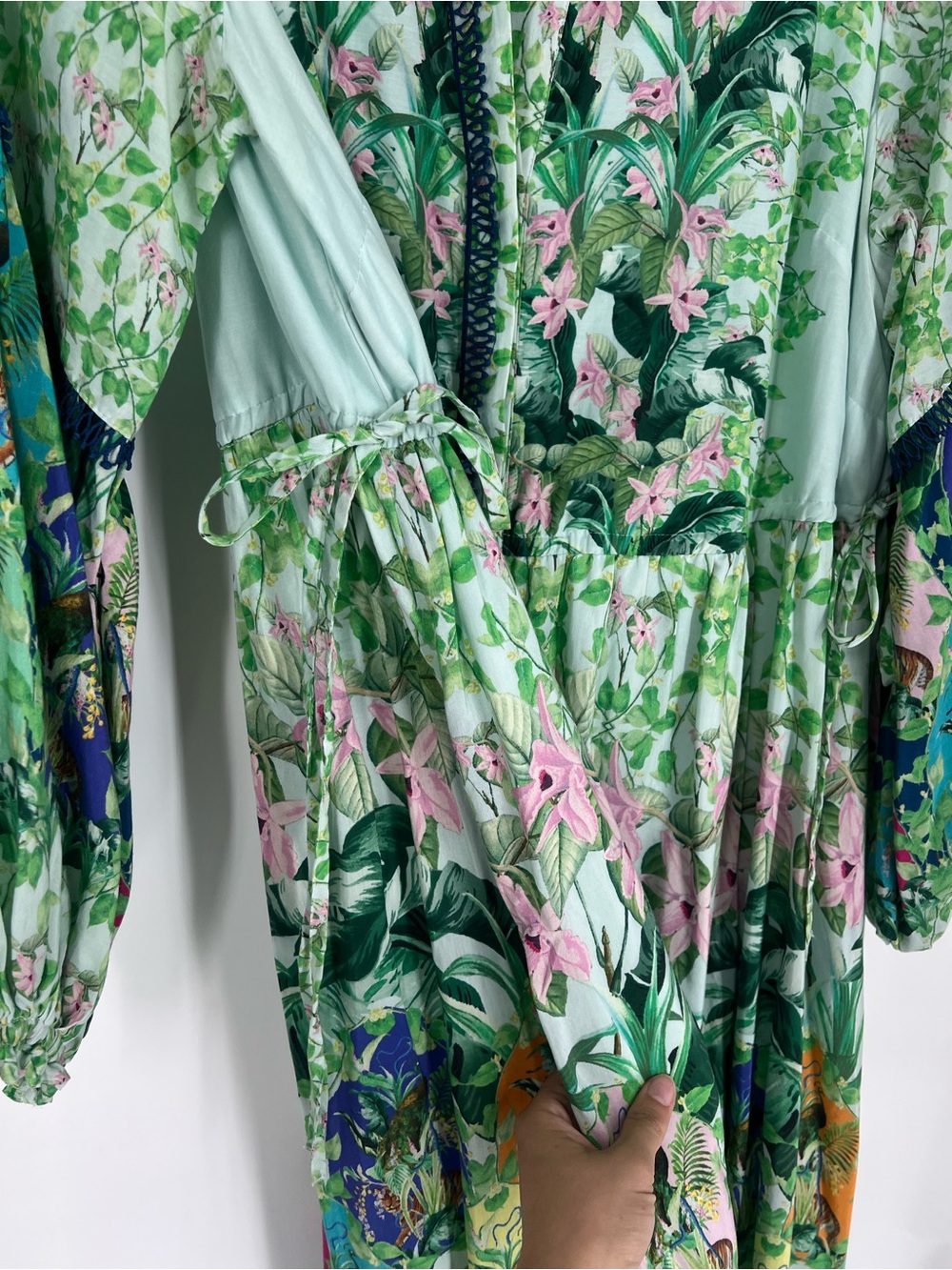 Anthropologie Floral Green Button Down Tie Waist Tropical Resort Shirt Dress 1X - Picture 5 of 9